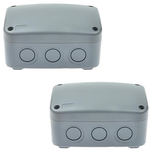SuperInk IP66 Waterproof Junction Box, Outdoor Electrical Enclosure Box, 4.9"x3.3"x2.3" PVC/ABS Plastic Project Case, Weatherproof Grey Cable Box for Exterior Use, Fits 20mm Cable Glands，2PK