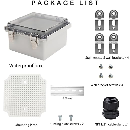 Waterproof Electrical Box, IP67 Junction Box Stainless Steel Latch Hinged Clear Cover Project Enclosure with Wall Bracket 5.9"x5.9"x3.5"