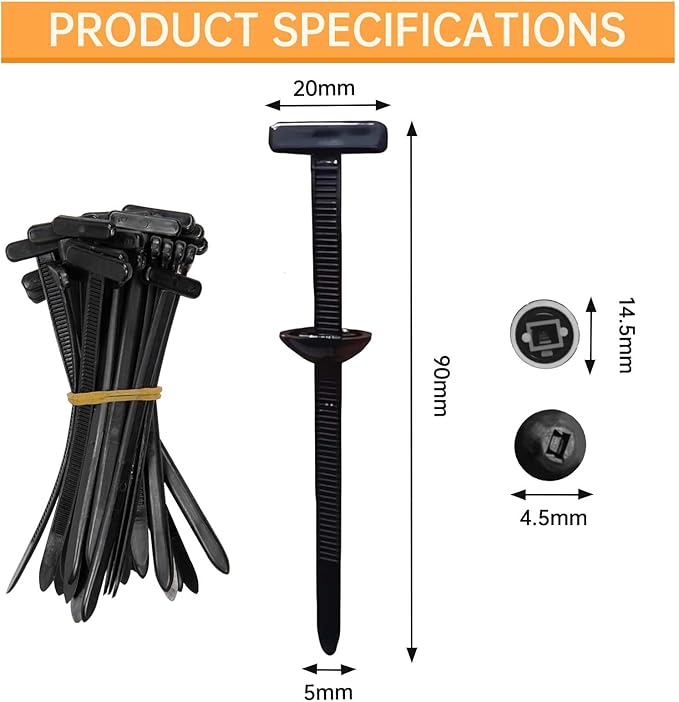 Nylon Universal Cable Tie Buckle Zip Tie (3.5”) Automotive Push Mount Small Assorted Zip Ties Tool Heavy Duty Self Locking UV Resistant Plastic Cable Ties for Car Daily Repair (20)