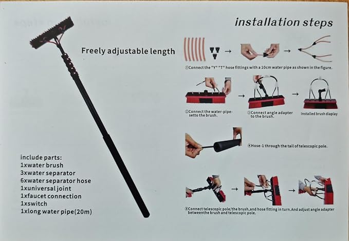 Water Fed Pole Kit, 24FT Solar Panel Cleaner Window Washing Kit with Extension Pole, Water Fed Brush for Roof Cleaning Kit Washing Tool Scrubber Brush & Spray Washer Telescopic