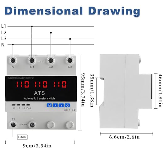 4P Automatic Transfer Switch with LCD Display, 63A Triple Power ATS with 3 Digital Displays for Input Real-Time Volrage Monitoring, Automatic Changeover for Utility/Generator/Solar