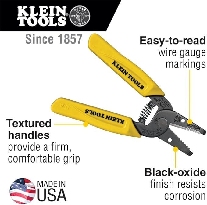 Klein Tools 11047 Wire Stripper/Cutter, Made in USA, Compact, Lightweight, Hardened Steel, Precision Ground, for Stranded and Solid Wires