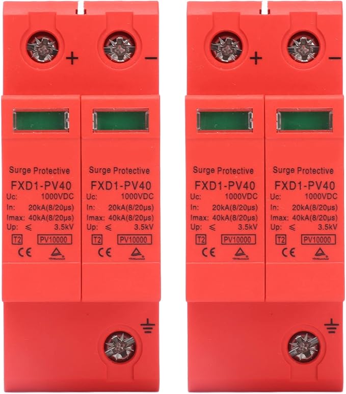 2 Pcs DC Surge Protective Device 2P Guide Rail 20‑40KA Voltage Arrester Protector Electronic Protection Module for Photovoltaic Solar, Power Supply(1000V)