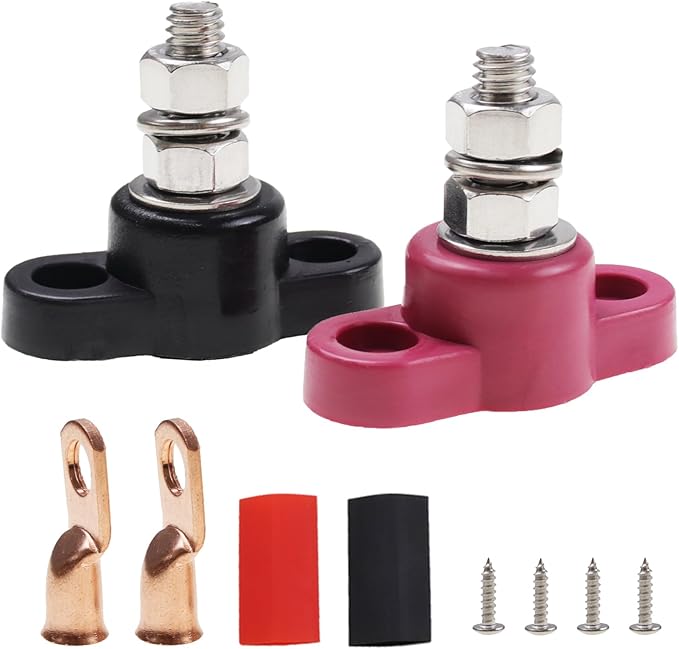 12V 200A Power Distribution Block M8 Single Stud Busbar Junction Post, 5/16" Positive Negative Battery Wire Terminal Distribution Block Connections Kit for Car Auto Boat Marine Solar System