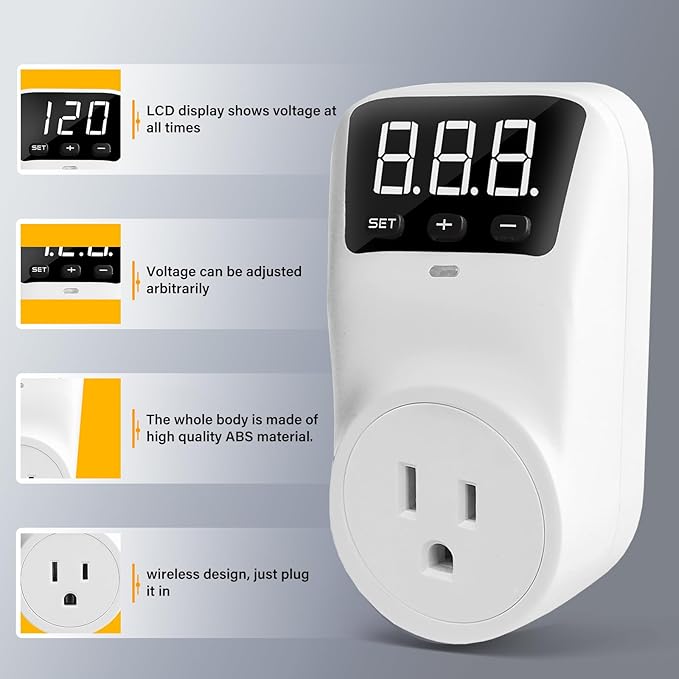 BSEED Voltage Protector Electronic Surge Protector Outlet, 1800W Wall Surge Protector for Refrigerator, TV, PC, Home Appliance, Voltage Regulator with LED Display Screen, Adjustable, 15A, 120V, 1 Pack