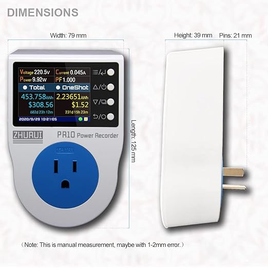 PR10-E US15A Power Meter Plug/Home Power metering Socket/watt Meter/2.4 inch TFT Color LCD/0.5FS(New)