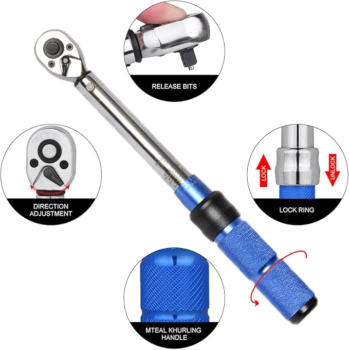 COTOUXKER Bike Torque Wrench Set, 1/4 Inch Drive Torque Wrench 2 to 24 Nm Bicycle Tool Kit for MTB Mountain Road Bikes with Allen Key, Torx Sockets, Extension Bar