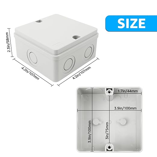 NineLeaf Junction Box, Waterproof Electrical Box IP66 Water Resistant Dustproof ABS Plastic Project Enclosure for Electronics, External Size 4.2 x 4.2 x 2.3 inch (107 x 107 x 58 mm),6PK