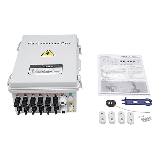 6 String Solar Combiner Box PV Combiner Box with 15A Rated Current Fuse, Surge Protective Device and 63A Air Circuit Breaker for On/Off Grid Solar Panel System (6 String)