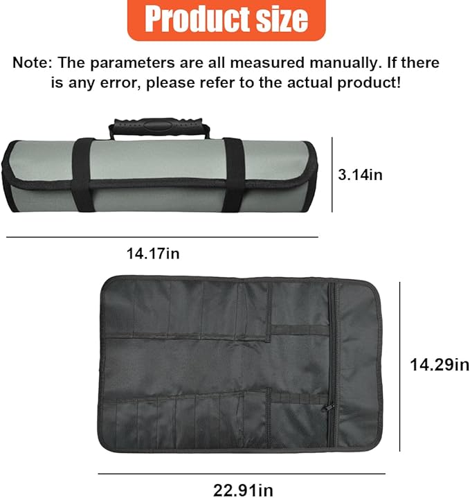 23 Pocket Car Tool Bag Roll Up Organizer - Portable Wrench Organizer & Tools Storage Bag with Zipper Pouch - Roll Up Tool Pouch with Easy-Grab Handle for Men Dad Boyfriend Mechanic (Gray)