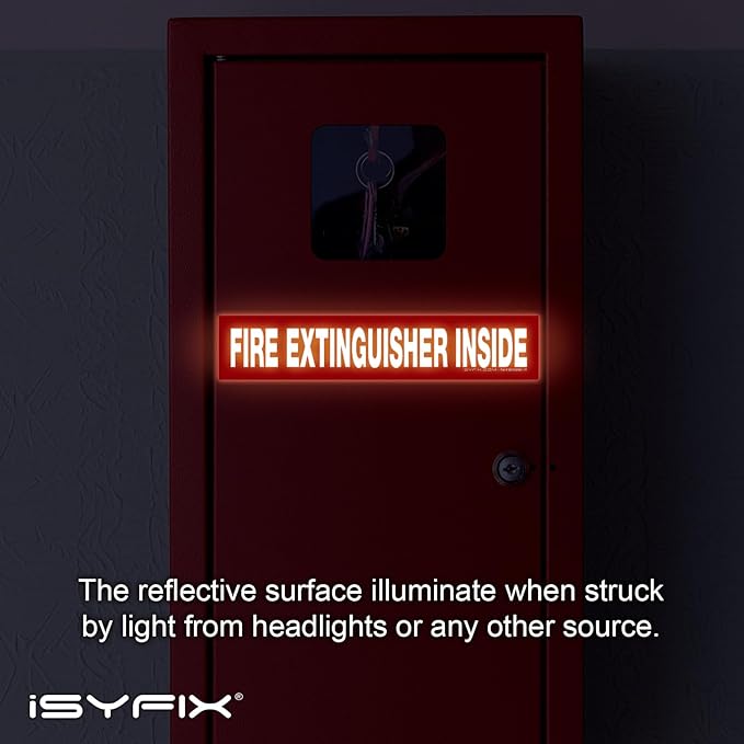 iSYFIX Fire Extinguisher Inside Sticker Sign – 10 Pack 9x1.7 Inch – Self-Adhesive Reflective Vinyl Decals, Laminated UV, Weather, Scratch, Fade Resistance, for Cars, Trucks, Trailers & Vehicles