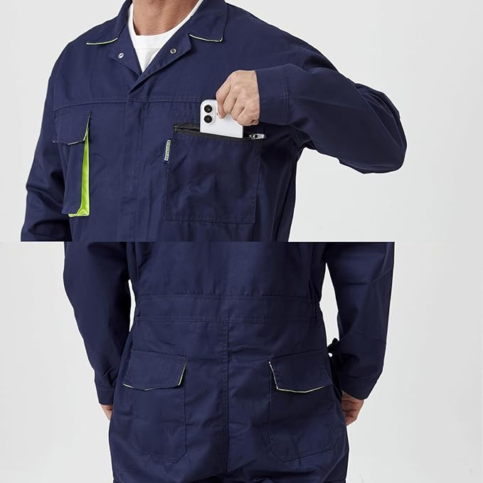 Men's Work Coverall Long Sleeves Overalls Mechanics Coveralls Workwear Jumpsuit with Multi Pockets