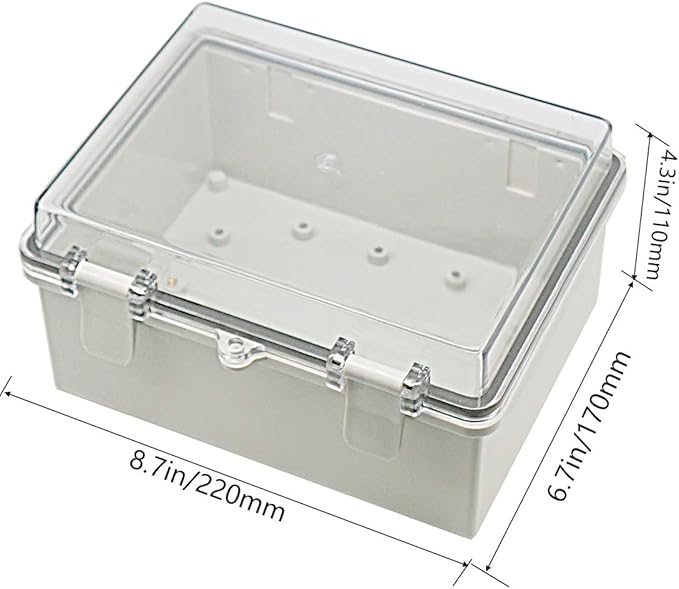 Zulkit 2pcs Junction Box ABS Plastic Dustproof Waterproof IP65 Electrical Boxes Hinged Shell Outdoor Universal Project Enclosure Clear Cover with 2 Cable Glands 8.7 x 6.7 x 4.3 inch (220x170x110 mm)