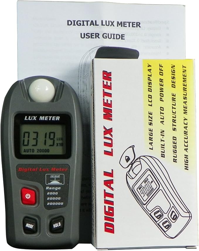 Light Meter, Digital Luxmeter, Digital Illuminance Meter, Range up to 200,000 Lux, Luxmeter with LCD Display for Plants, Car Headlights, Home & Office LEDs Light Photograph
