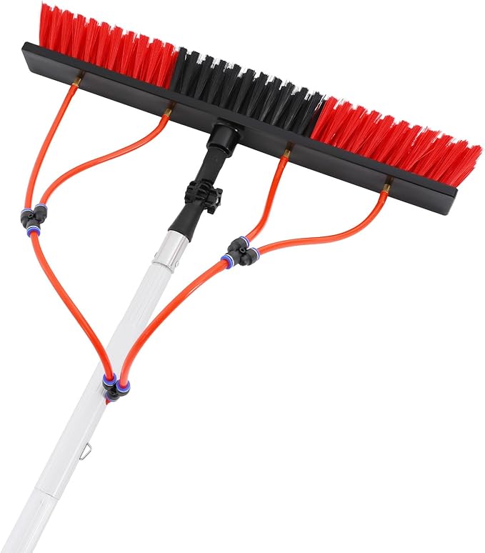 24FT Reach Solar Panel Cleaning Brush Kit, Adjustable Pole Window Cleaning Brush with 180° Rotating Head, 65.6FT Hose Window Washer Tool for Roof, RV, Truck, Car (24ft 13.78x3.15in)