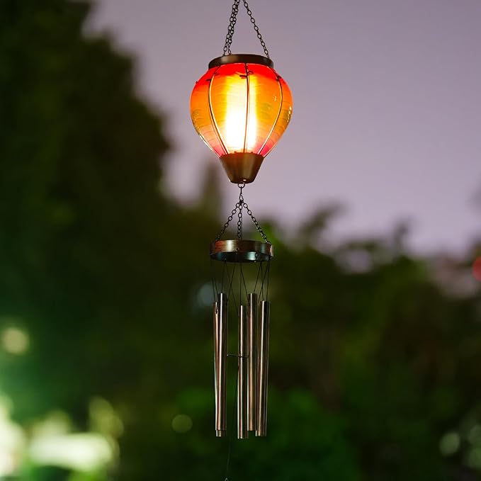 Wind Chimes for Outside Solar Wind Chimes Outdoor Hot Air Balloon Wind Chime with 5 Thicken Tubes & Hook Solars Lanterns Windchime Solar Lights Metal Windchimes for Mother Garden Yard Decor