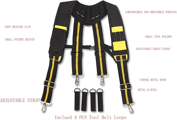 Cedriany Tool Belt Suspenders for Work Belt Suspenders Heavy Duty Padded with Attachment Loops for Men