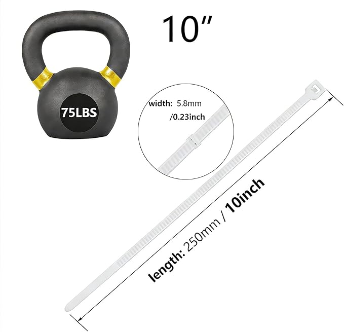 200PCS 10 inch Black Zip Ties 75LBS Tensile Strength Self-Locking heavy duty UV Resistant Cable Tie Wraps for indoor and outdoor use(White)