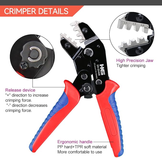 HKS Solar PV Cable Crimping Tool for Solar Connectors, AWG14-10 (2.5/4/6mm²) - 7 Inch Small Piler