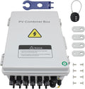 ABS Waterproof PV Combiner Box with 6 String, Solar Panel Combiner Box for On/Off Grid Solar System, includes Circuit Breaker, Lightning Arrester and 15A Rated Current Fuse (Gray, with Lock)
