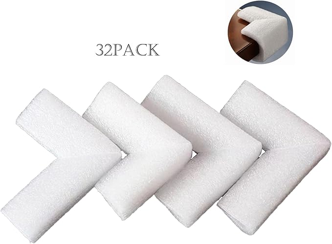 32Pcs Foam Edge Corner Protectors U-groove for Packaging Picture Frames, TV, Mirrors, Glass and Furniture, L-shaped Cushioning Transport Mobile Packaging for thickness of about 0.5inch