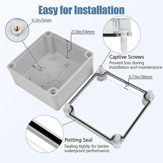 LeMotech Junction Box IP67 Waterproof Dustproof Electrical Box Project Box DIY Enclosure Gray with Transparent Clear Cover, External Size 4.9x4.9x3.0in (125x125x75mm)