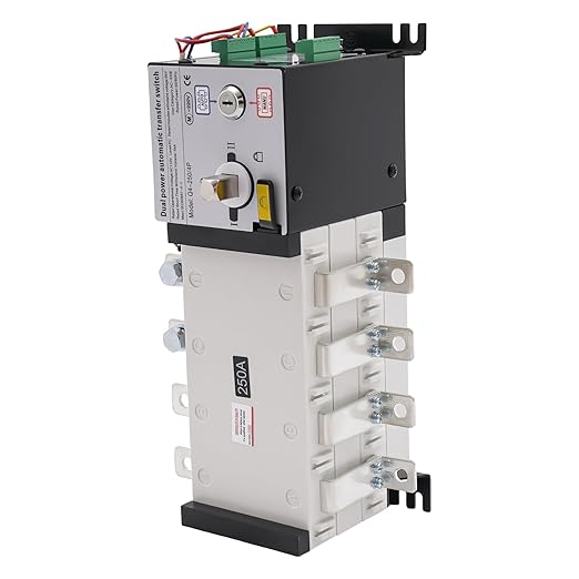 Dual Power Automatic Transfer Switch 63A 2P/4P 110V Generator Changeover Switch Tool Electronic Power Circuit Breaker Controller 50HZ/60HZ (4P/250A Black)