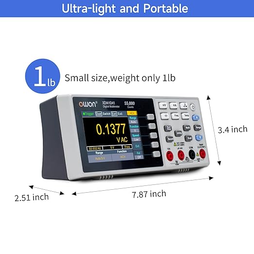 OWON Desktop Digital Multimeter with 3.5-inch LCD Display, Measures AC/DC Current, Voltage, and Temperature with True RMS Capability,Designed for Laboratories, Instruments, and Factories XDM1041