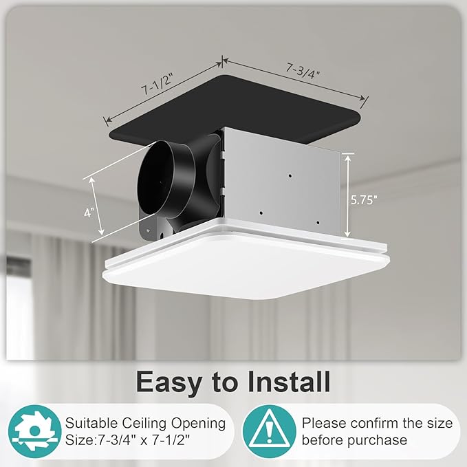 Bathroom Exhaust Fan 110CFM with Hidden Grille Design, 1.0 Sones Urtra Quiet Ceiling Ventilation Fan System - Household Bathroom Extractor Fan for Home/Office/Hotel, 4 inch Diameter Outlet