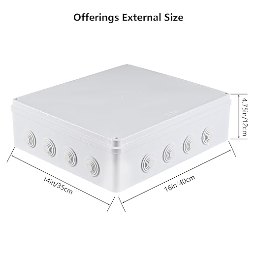 16" x 14" x 4.75" ABS Plastic Junction Box, Waterproof IP65 Electrical Junction Box with Reserved Holes, Weatherproof Outdoor Dustproof Boxes with Cover Universal Project Enclosure for Electronics