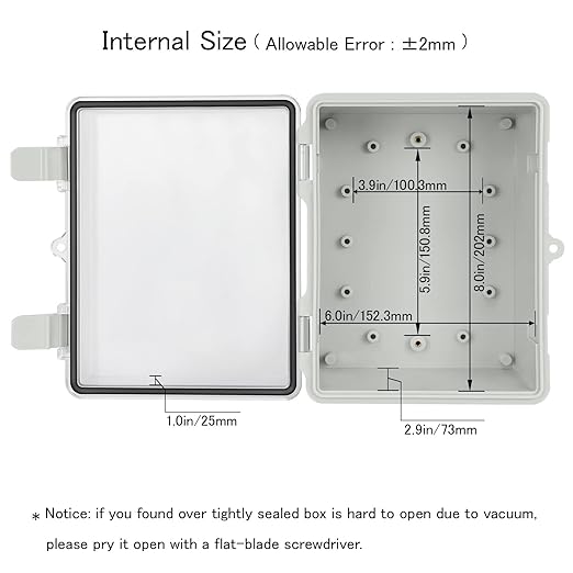 Junction Box IP65 Waterproof ABS Plastic Enclosure Hinged PC Clear Cover Electrical Project Box with Mounting Plate, Wall Brackets, Cable Glands 8.7"x 6.7" x 4.3"(220 * 170 * 110mm)