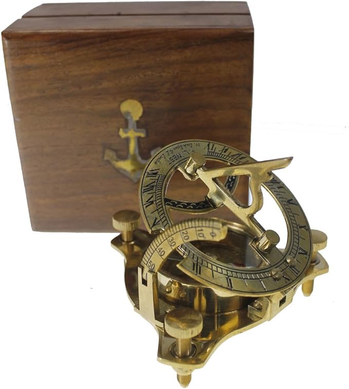 Ectoria 3" Sundial Compass - Brass with Wood Box