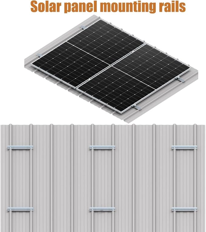 Solar Panel Mounting Brackets Rails Kit Aluminium Solar Panel Brackets for Metal Roof, Tin Roof, Flat Roof, Sheet Roof, RV, Silver (1-2 Solar Panels )