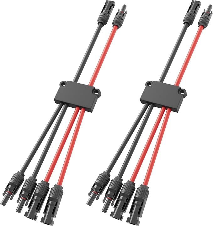 Solar Panel Connector 4 to 2 Solar Y Branch Connectors PV Panels Parallel Connectors Kit Adapter Waterproof Wire Plug Tool for Solar Panel(2 Pcak MF/FFMM)
