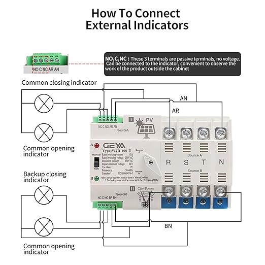 GEYA on-Grid Solar Power Automatic Transfer Switch Din Rail 4P 100A 110VAC ATS PV System to City Power (ATS-4P-100A-110V-SOLAR)
