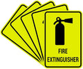 Signs ByLITA Portrait Round Fire Extinguisher Sign with Adhesive Tape, Mounts On Any Flat Surface (Yellow/Black) - Medium (5 Pack)