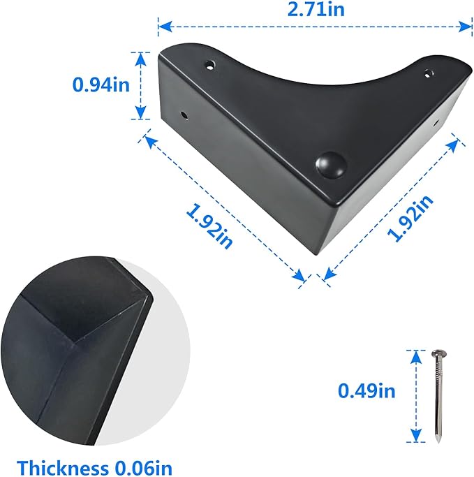 4PCS Metal Corner Protector, Box Corners Decorative Furniture Corner Protectors,for Cabinet Furniture Table Jewelry Box Case (Black)