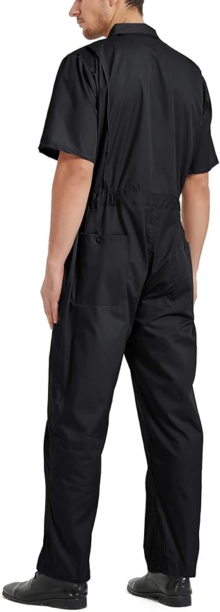 TopTie Men's Short-Sleeve Coverall Work Jumpsuit Lightweight with Zipper Front Elastic Waist