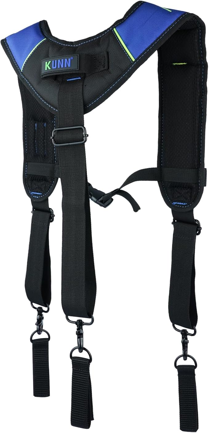 KUNN 3 Point Padded Tool Belt Suspenders for Men,Heavy Duty Construction Suspenders with Tool Belt Loops,Blue