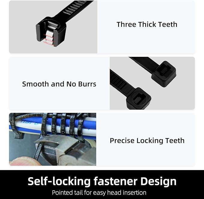 Zip Ties 6 inch, 1000 Pack Black Zip Ties, Self-Locking Nylon Cable Ties with 40 lbs Tensile Strength,Wire Ties for indoor and outdoor use.