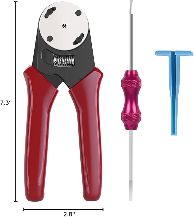 Deutsch Closed Barrel Crimper, Solid Barrel Contact & Circular Connector Contacts Crimping Tool (AWG 14-20) 4 Way Indent, 8 Impression Type，DT Connector Removal Tool,0411-310-1605 Blue Push Wire Tool