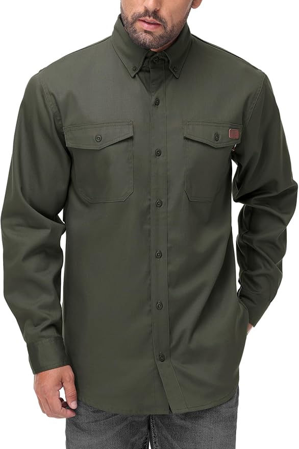 FR Shirt for Men 6oz Ripstop Lightweight Back Vented Mesh Breathable Flame Resistant CAT2 NFPA2112 Welding Shirts