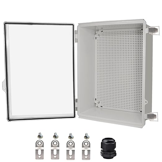 Waterproof Electrical Box, IP67 Junction Box Stainless Steel Latch Hinged Clear Cover Project Enclosure with Wall Bracket 15.7" x 11.8" x 7.1"