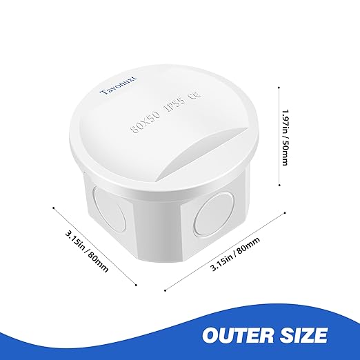 Waterproof Electrical Junction Box (D3.1 x H2) with 4 Reserved Holes for Electronics - Sturdy ABS Plastic IP55 Dustproof Project Enclosure - White, (D80 x H50 mm)