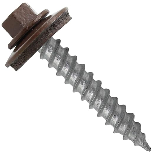 Metal Roofing Screw: (250) 12 x 1-1/2" BROWN Hex Sheet Metal Roof Screw. Sharp Point metal to wood siding screws. 5/8" EPDM washer.