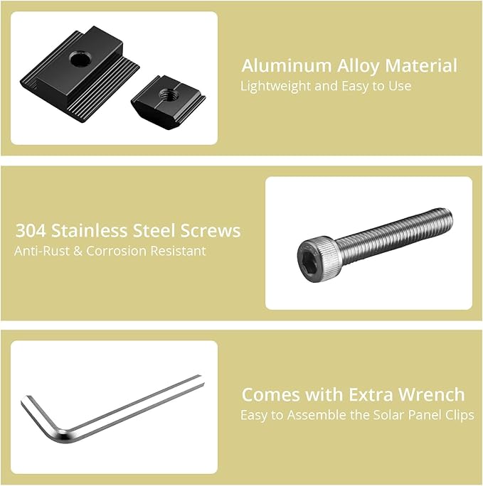 Anbte 10pcs Solar Panels Centre Clamps, Aluminium T-Shaped Mid Clamps 30mm/35mm Solar Panel Mounting Brackets Solar Mounting Rail Connector for Metal Roof, Tin Roof, Flat Roof, Sheet Roof, Black