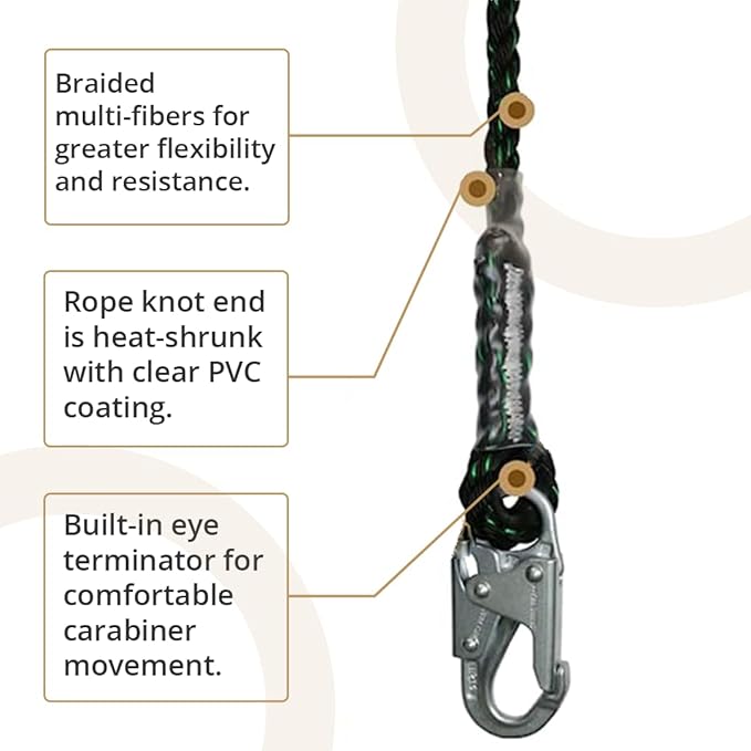 AFP 50 FT Vertical Lifeline Assembly w/Rope Grab Snap Hooks & Shock Absorber, ANSI & OSHA Rated Fall Protection Roofing Safety Equipment