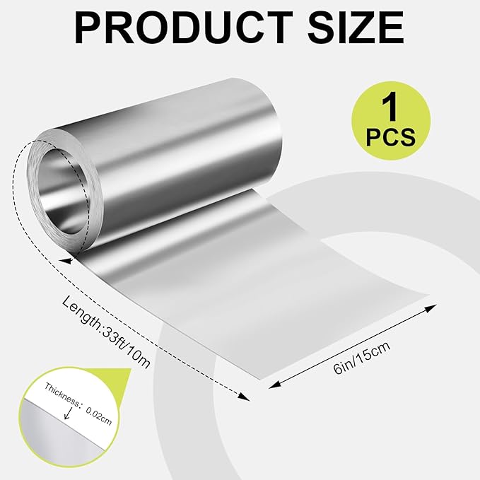 succulentlovers 6'' x 33' Aluminum Flashing Roll - Roof Flashing, 0.2mm Thickness Aluminum Roof Panels, Metal Roof Flashing for Sealing Windows Doors, Shed Weatherproofing Areas