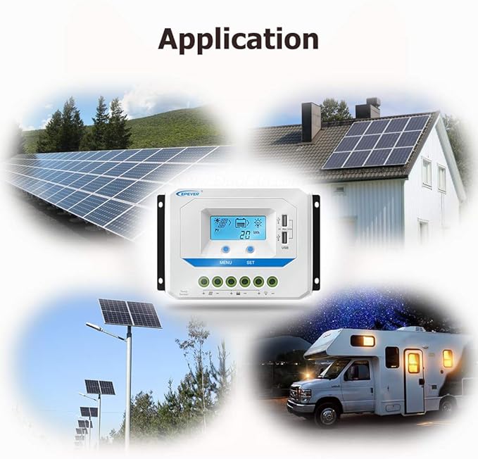 EPEVER® 45A Solar Charge Controller 12V/24V/36V/48V Auto Working PWM Solar Panel Charge Regulator with LCD Display and Powerful Dual USB Output