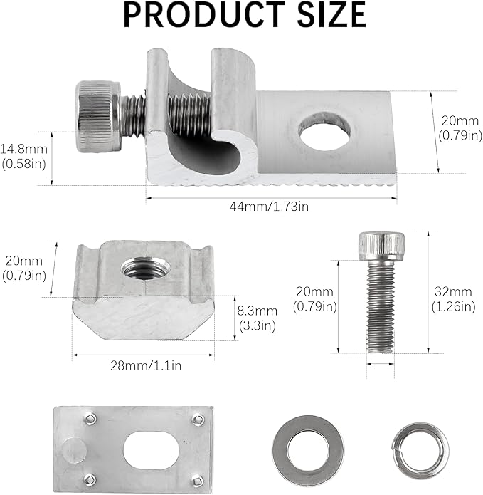 16 Pcs Solar Panel Grounding Lugs, Stainless Steel, Silver, Mount Bracket, Solar Grounding Clips
